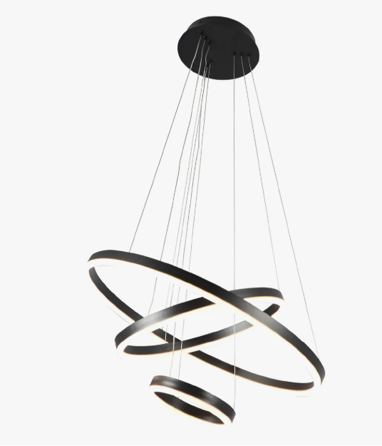 Miniatura 3 de Lampara De Techo Colgante 3 Anillos Negr